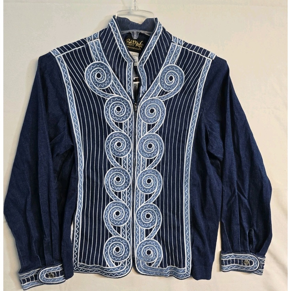 Bob Mackie Wearable Art Womens Denim Jacket Jean Sz Large Blue